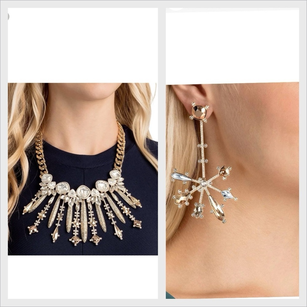 Swarovski Odyssey Collection Necklace,Matching Two Way Earrings NWT  BOX Gold